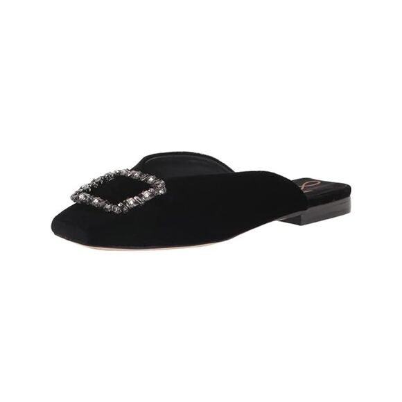 NWT SAM EDELMAN Womens Black Gem Lavina Square Toe Block Heel Slip On Mules 5 M